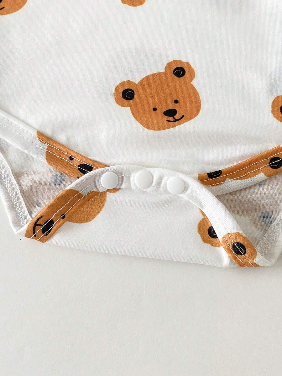 Baby Boys Brown Bear Romper Shorts and Hat Set for Summer Outdoor Wear