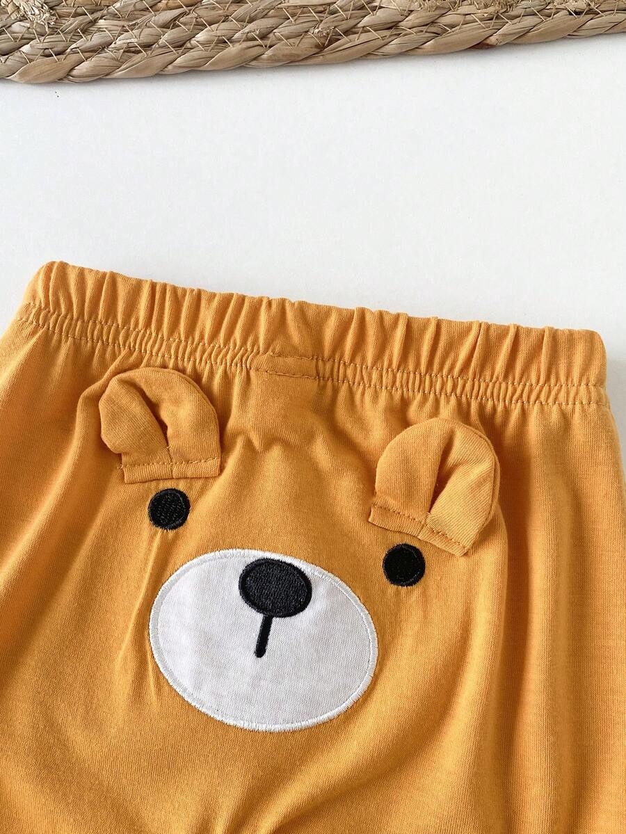Baby Boys Brown Bear Romper Shorts and Hat Set for Summer Outdoor Wear