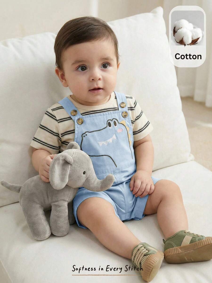 2-Piece Toddler Boy Outfit: Black Graphic T-Shirt and Camo Bib Shorts