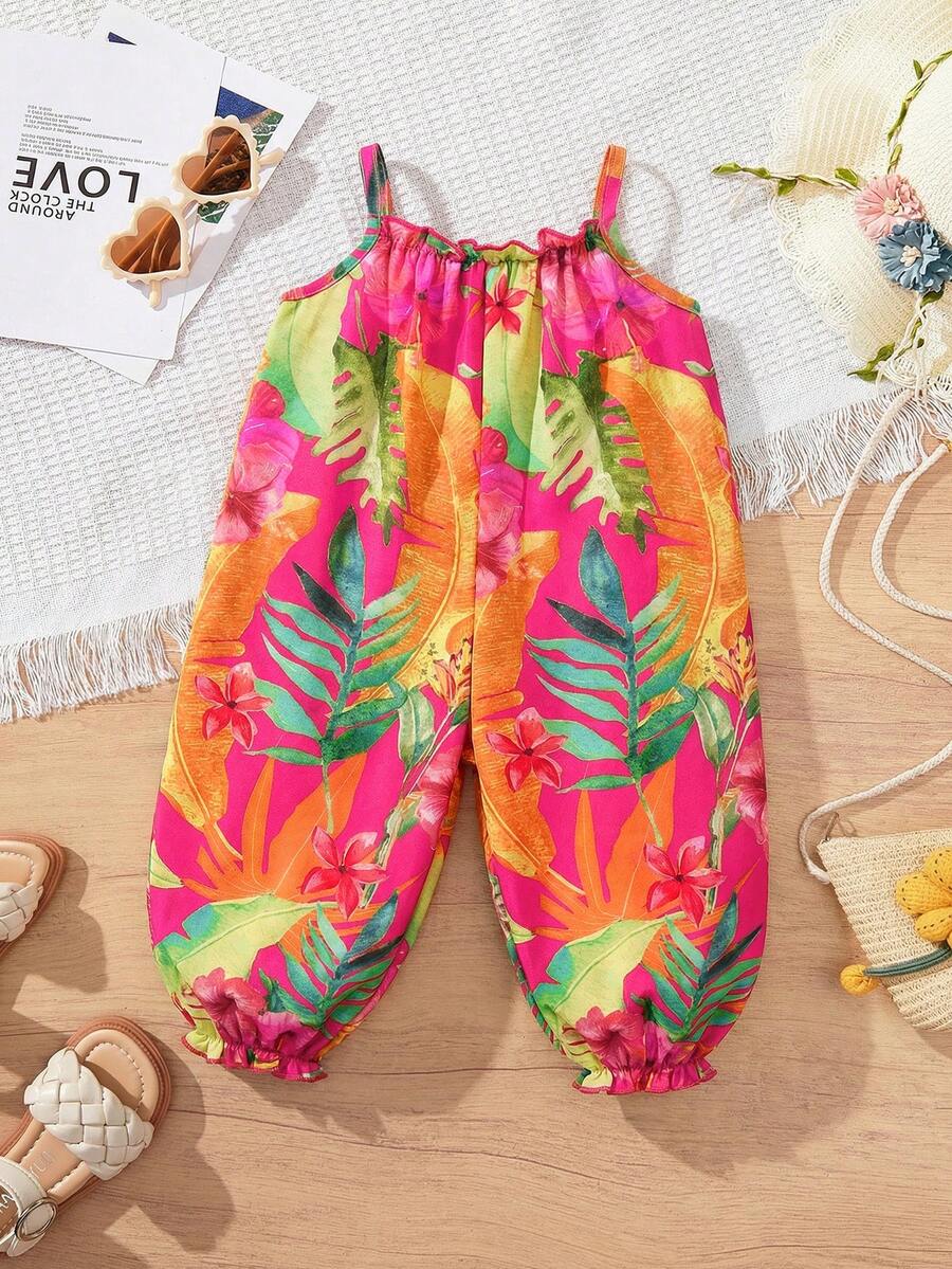 Baby Girl Casual Spaghetti Strap Jumpsuit Cute Sleeveless Summer Vacation Outfit For Newborn Infant Toddler Girls