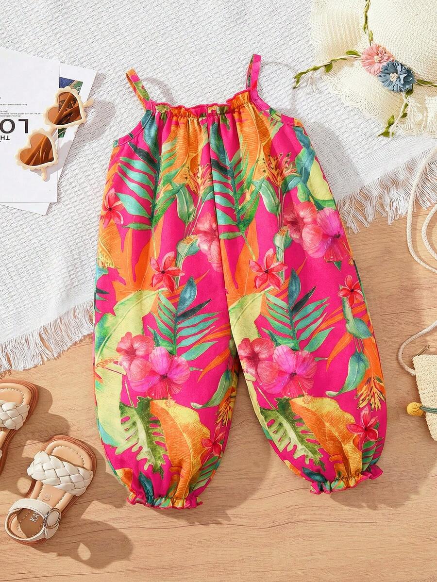 Baby Girl Casual Spaghetti Strap Jumpsuit Cute Sleeveless Summer Vacation Outfit For Newborn Infant Toddler Girls