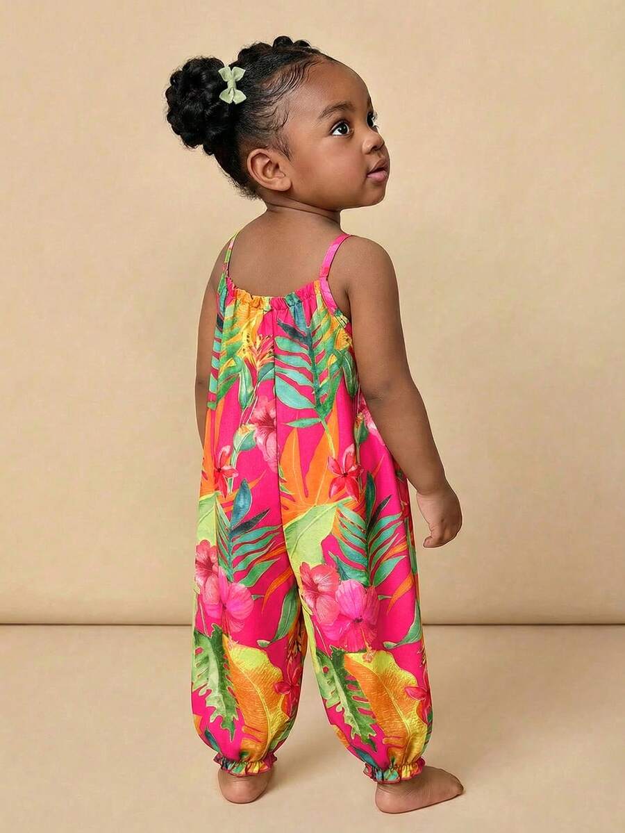 Baby Girl Casual Spaghetti Strap Jumpsuit Cute Sleeveless Summer Vacation Outfit For Newborn Infant Toddler Girls