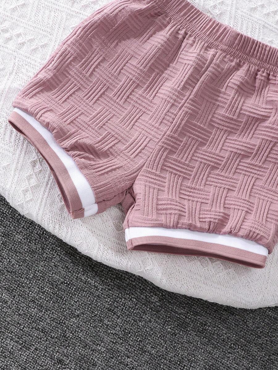 Stylish Baby Boy Solid Color Jacquard Top and Matching Shorts Summer Set