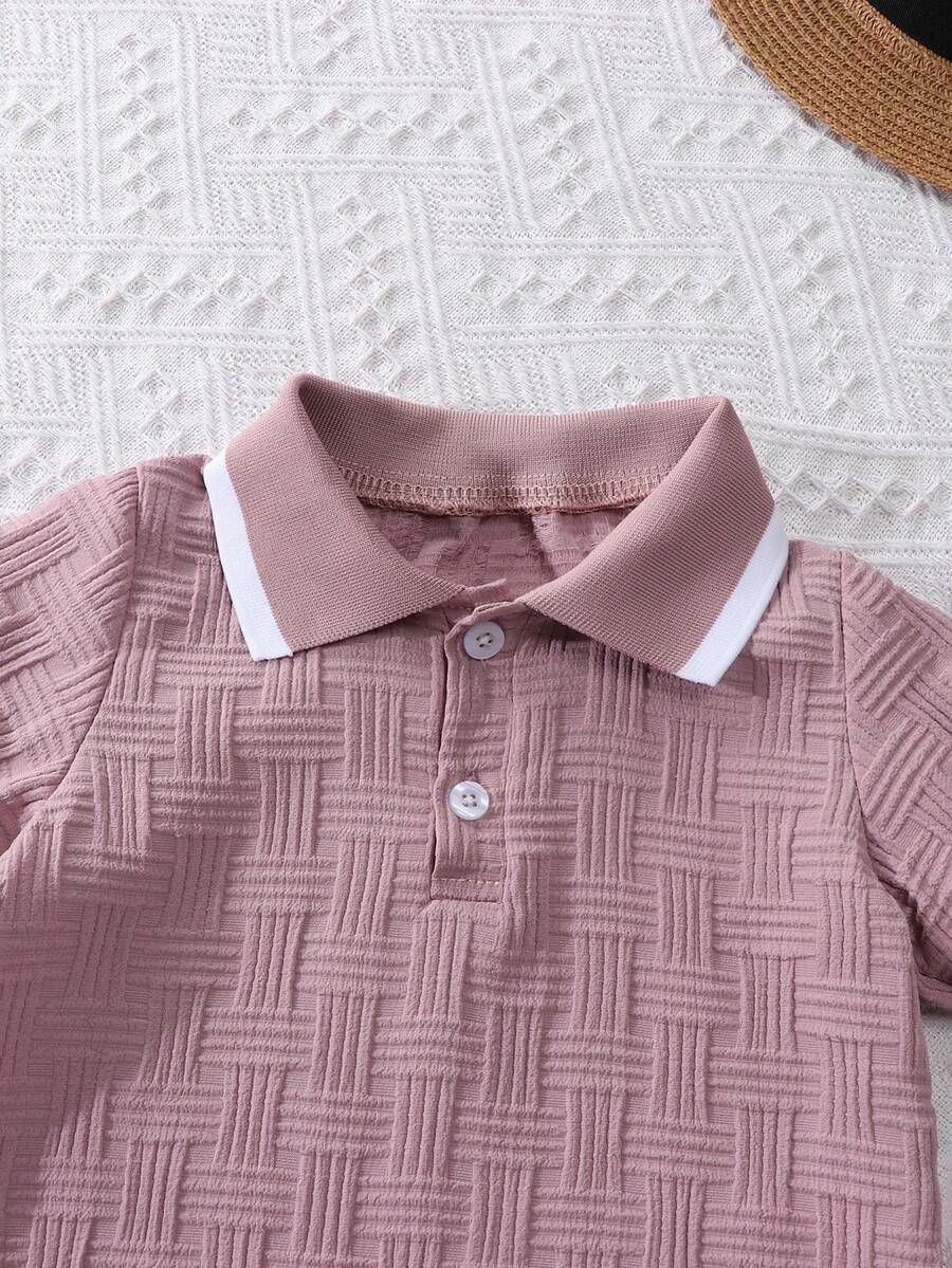 Stylish Baby Boy Solid Color Jacquard Top and Matching Shorts Summer Set