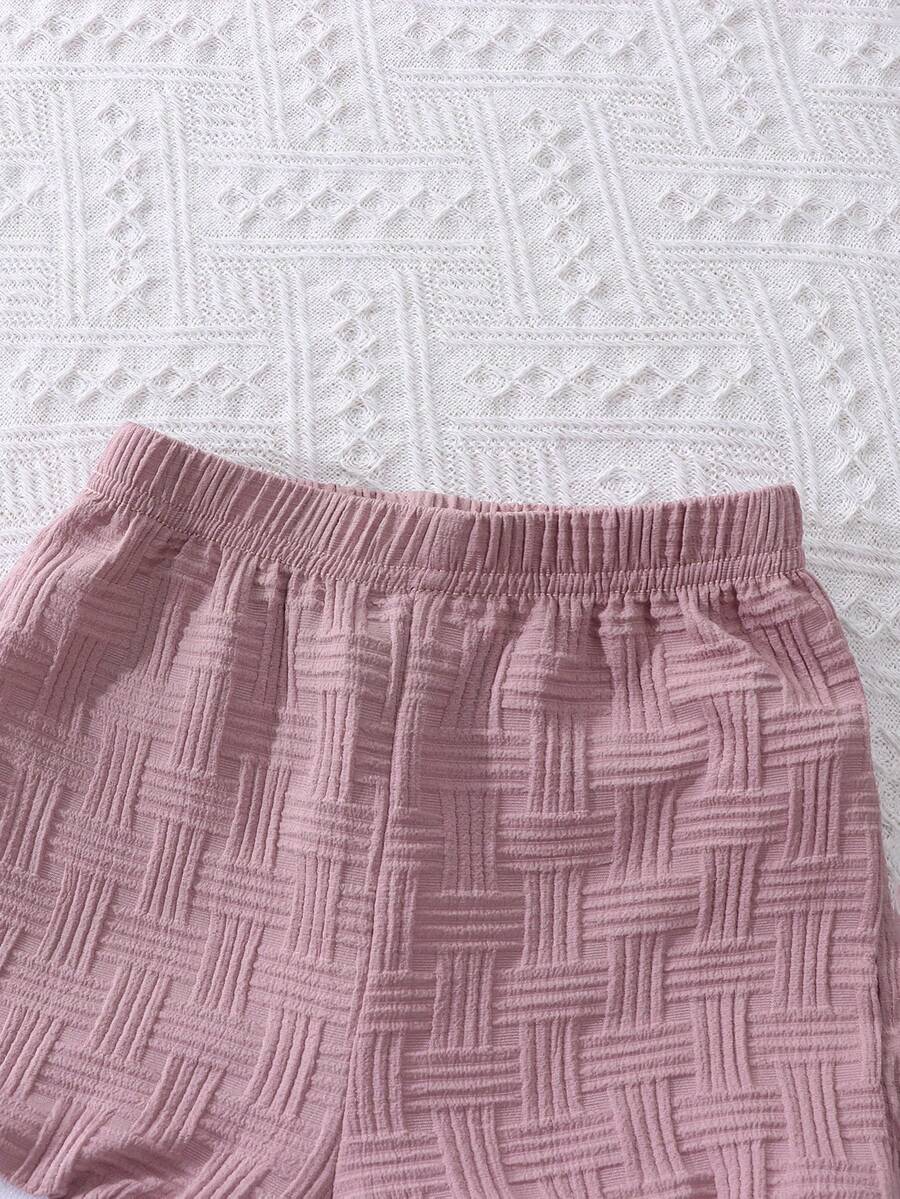 Stylish Baby Boy Solid Color Jacquard Top and Matching Shorts Summer Set