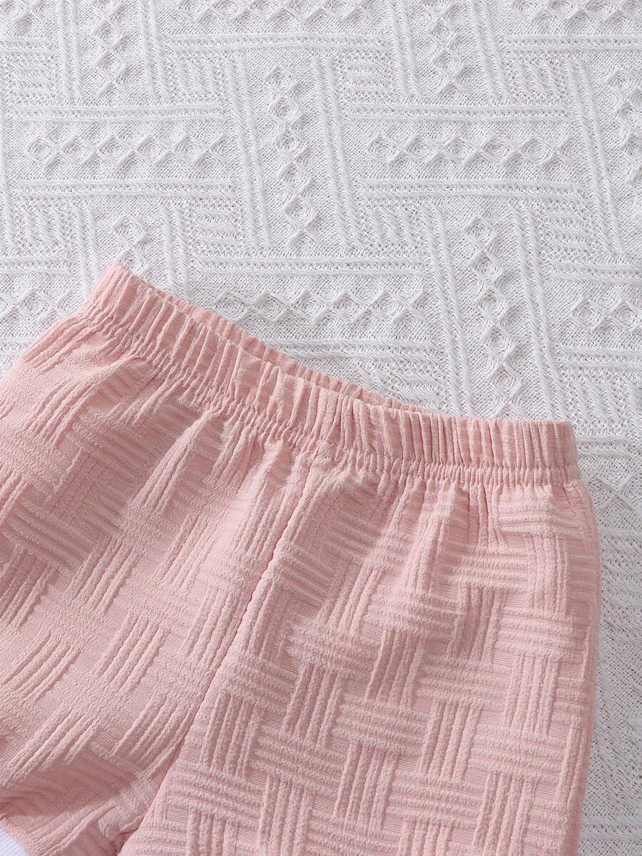Stylish Baby Boy Solid Color Jacquard Top and Matching Shorts Summer Set