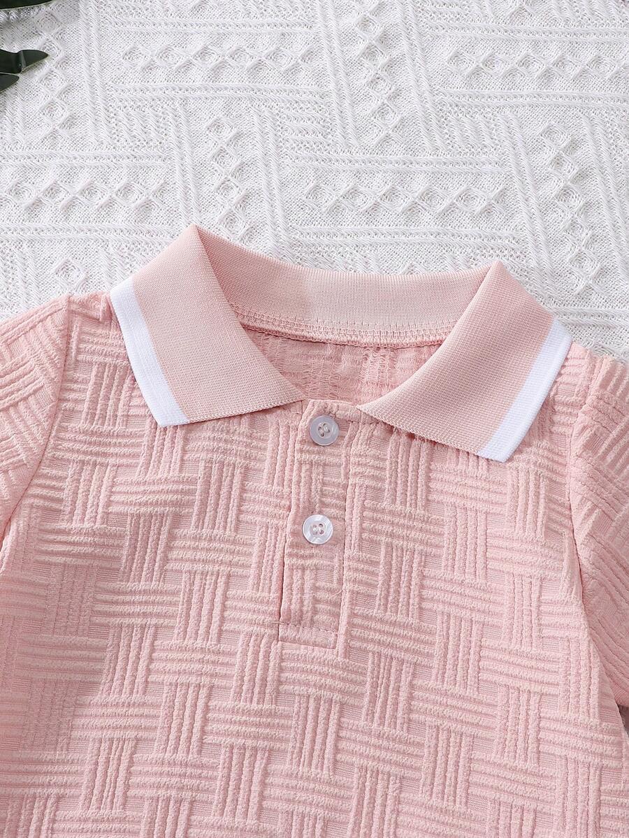 Stylish Baby Boy Solid Color Jacquard Top and Matching Shorts Summer Set