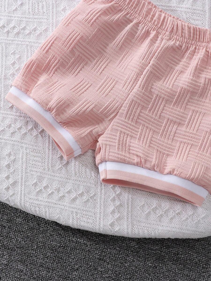 Stylish Baby Boy Solid Color Jacquard Top and Matching Shorts Summer Set