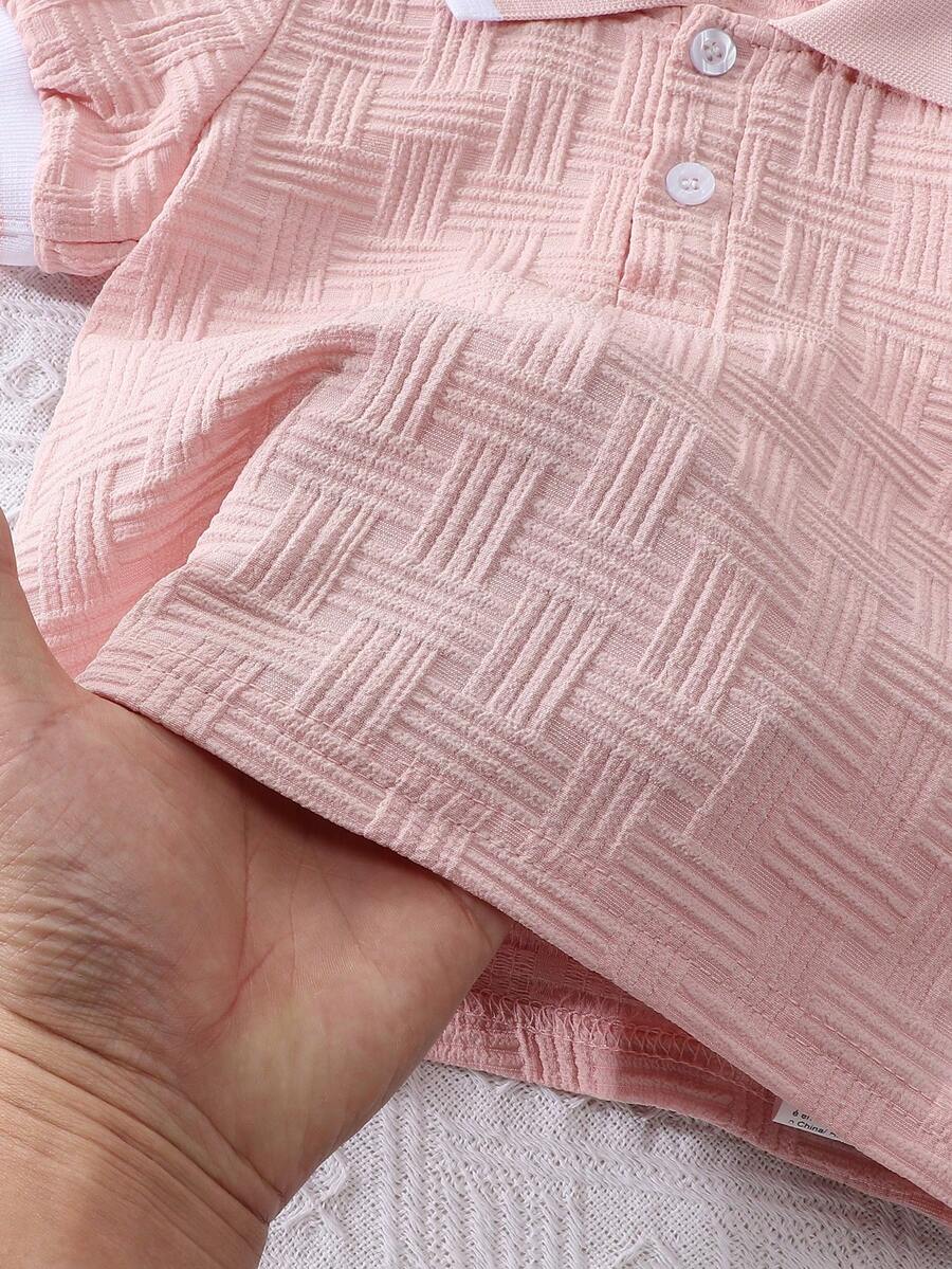 Stylish Baby Boy Solid Color Jacquard Top and Matching Shorts Summer Set