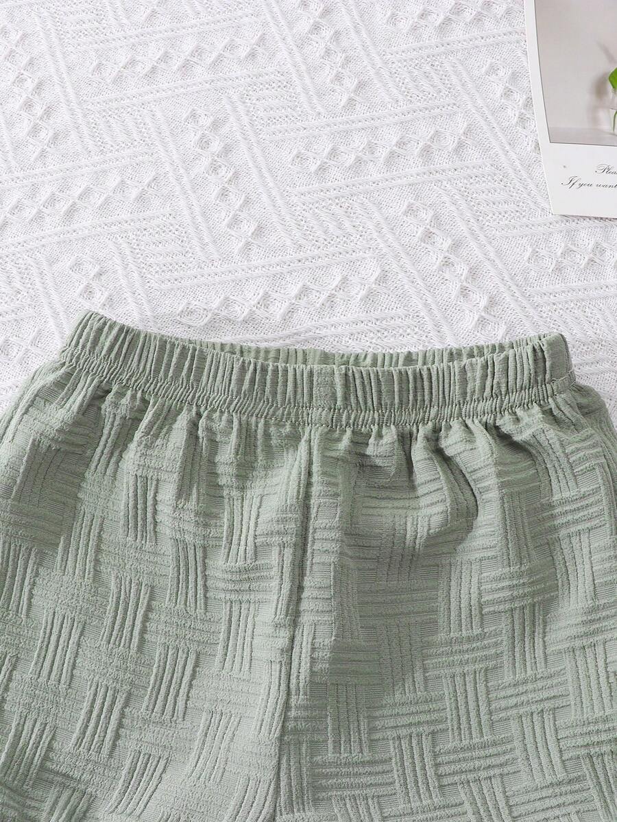 Stylish Baby Boy Solid Color Jacquard Top and Matching Shorts Summer Set