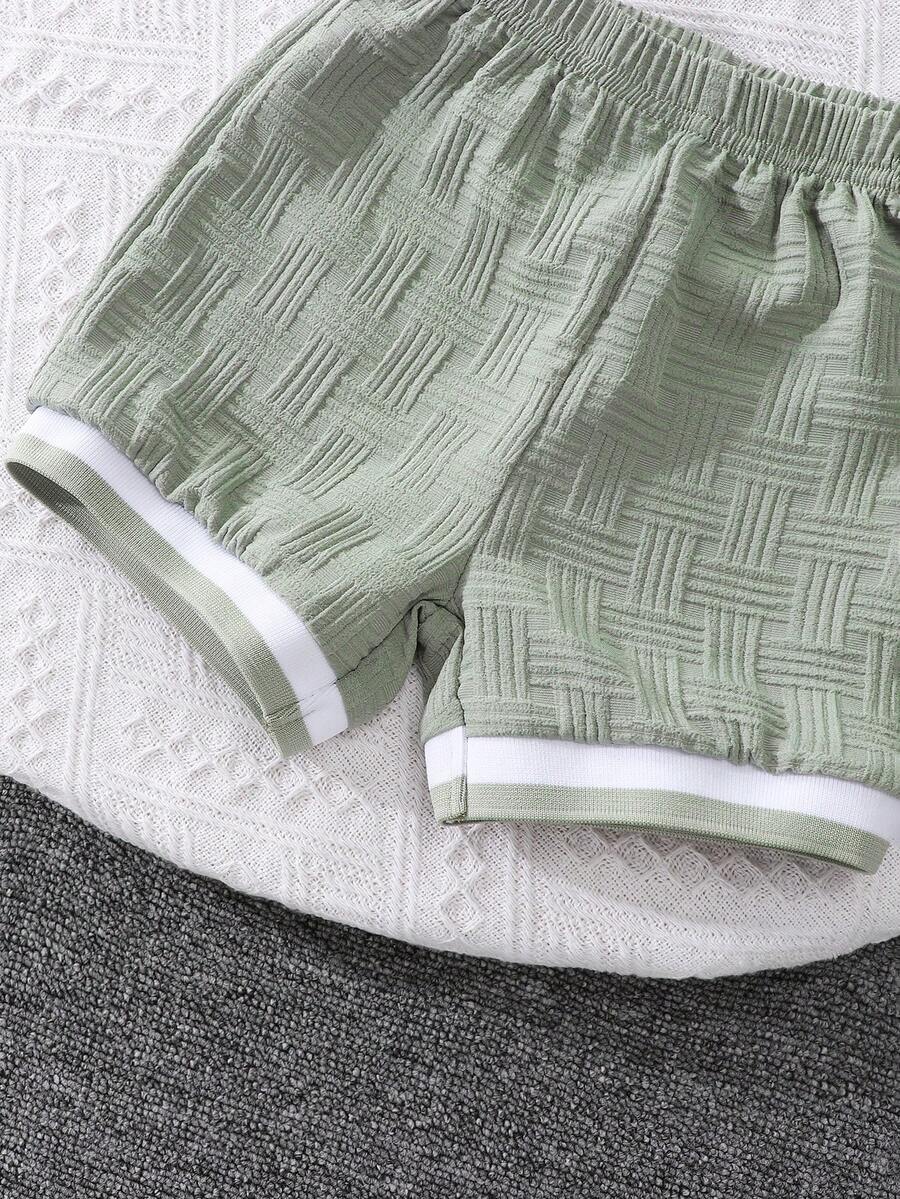 Stylish Baby Boy Solid Color Jacquard Top and Matching Shorts Summer Set