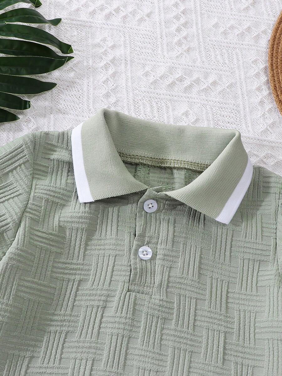 Stylish Baby Boy Solid Color Jacquard Top and Matching Shorts Summer Set
