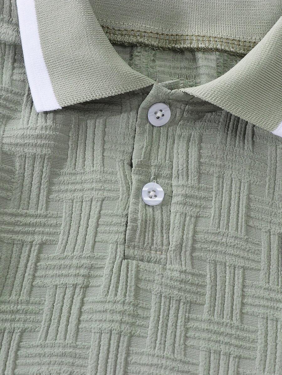 Stylish Baby Boy Solid Color Jacquard Top and Matching Shorts Summer Set