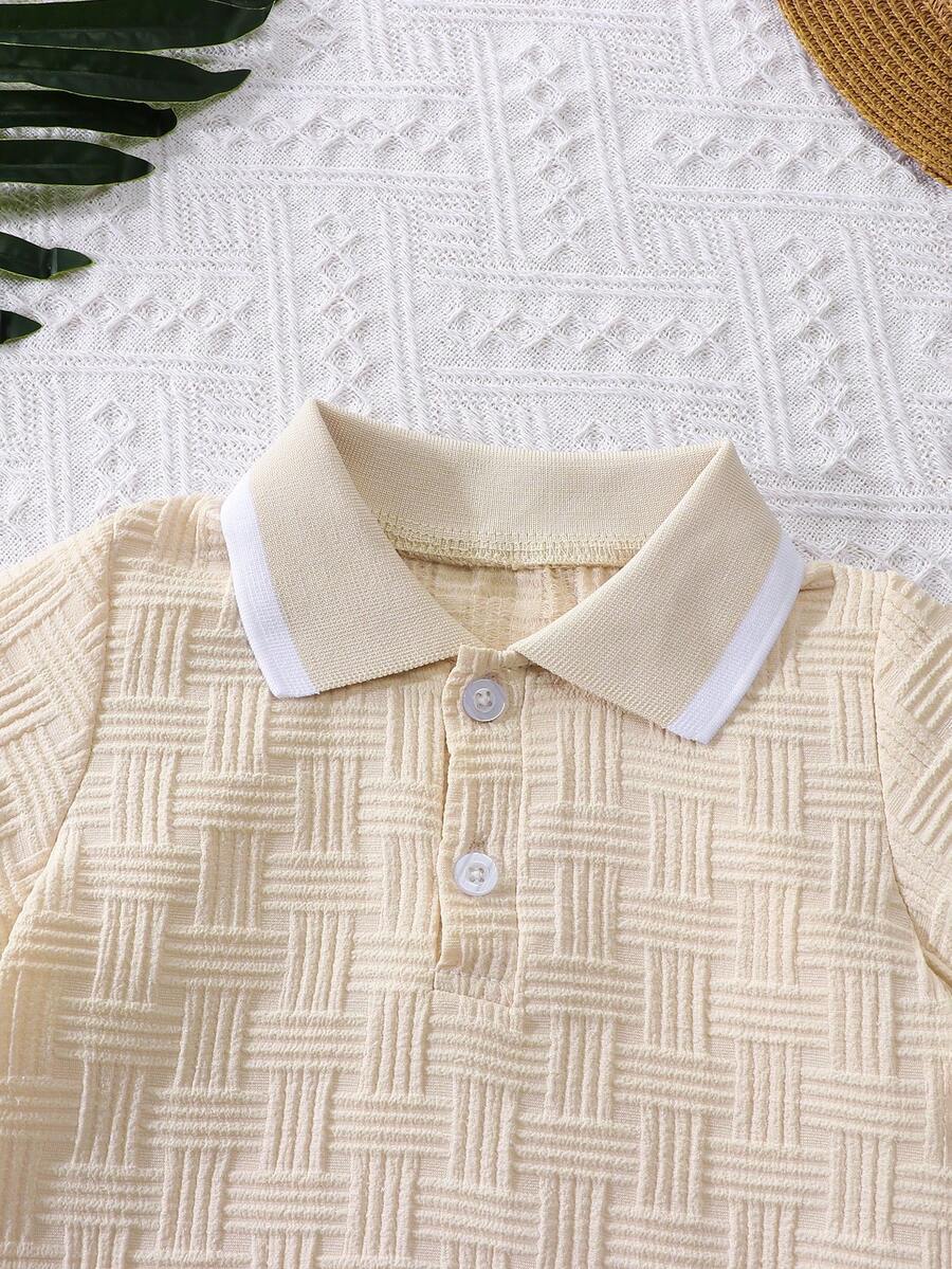 Stylish Baby Boy Solid Color Jacquard Top and Matching Shorts Summer Set