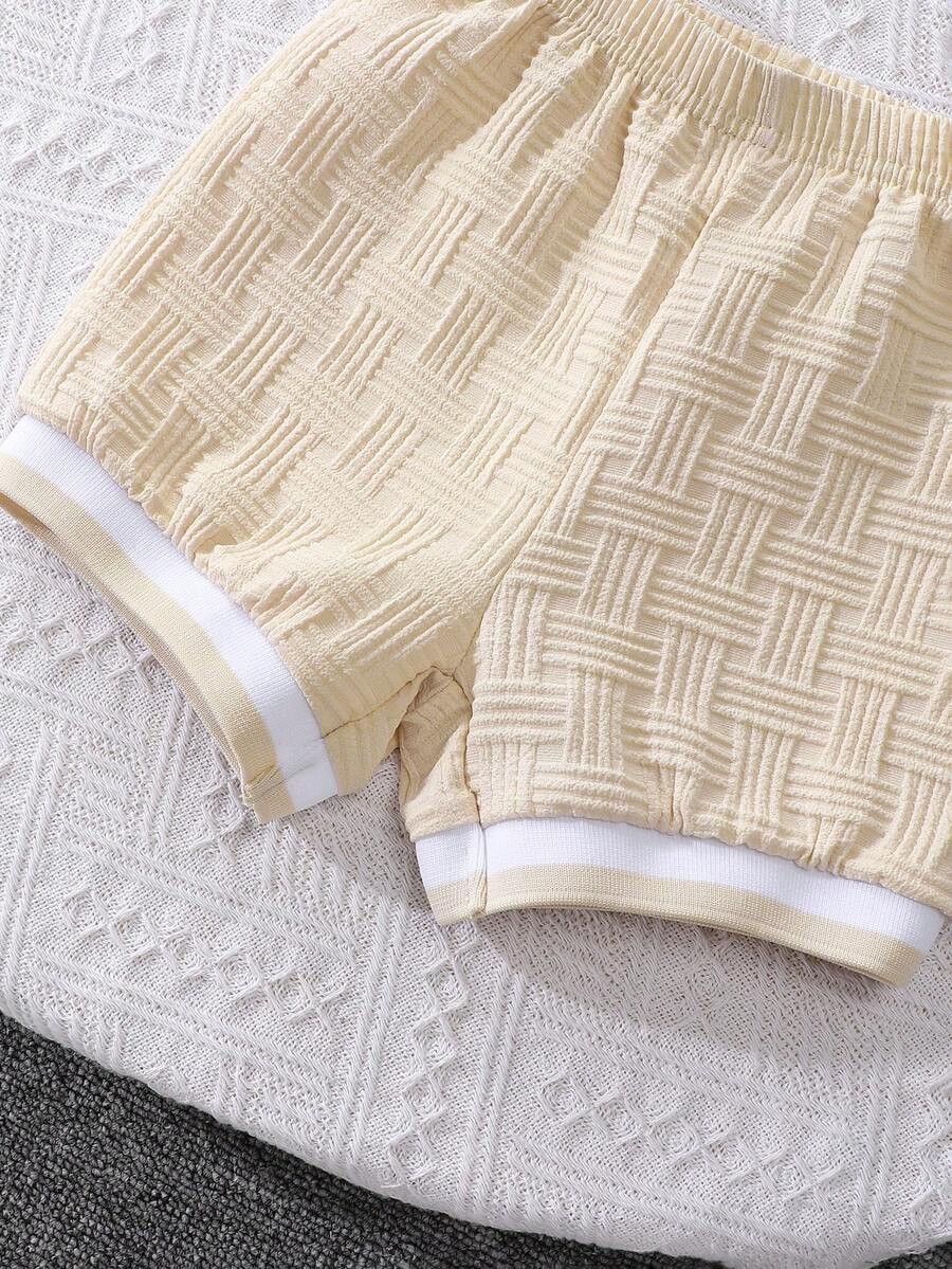 Stylish Baby Boy Solid Color Jacquard Top and Matching Shorts Summer Set