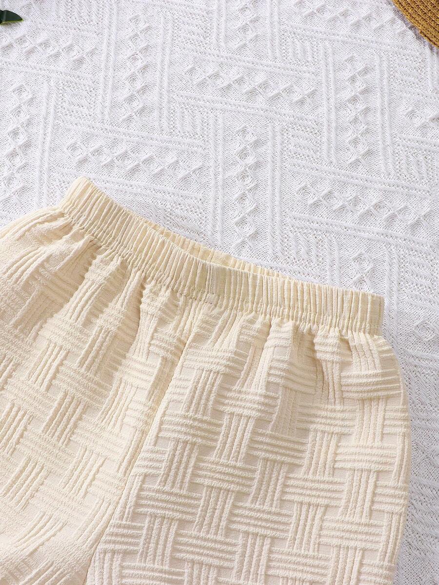 Stylish Baby Boy Solid Color Jacquard Top and Matching Shorts Summer Set