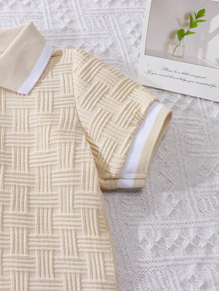 Stylish Baby Boy Solid Color Jacquard Top and Matching Shorts Summer Set
