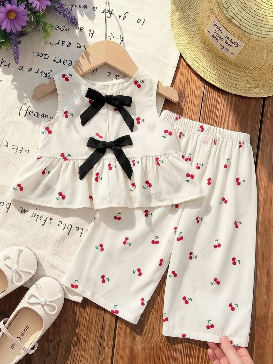 Casual Summer Pants Outfit For Kids Girls Ditsy Floral Fashion Wear