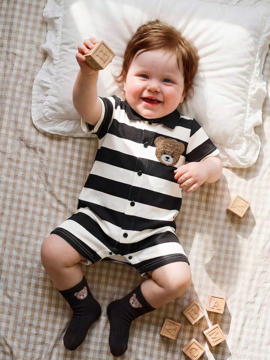 Baby Boy Plaid Short Sleeve Romper Formal Summer Outfit for Birthday Party Christening and Special Occasions