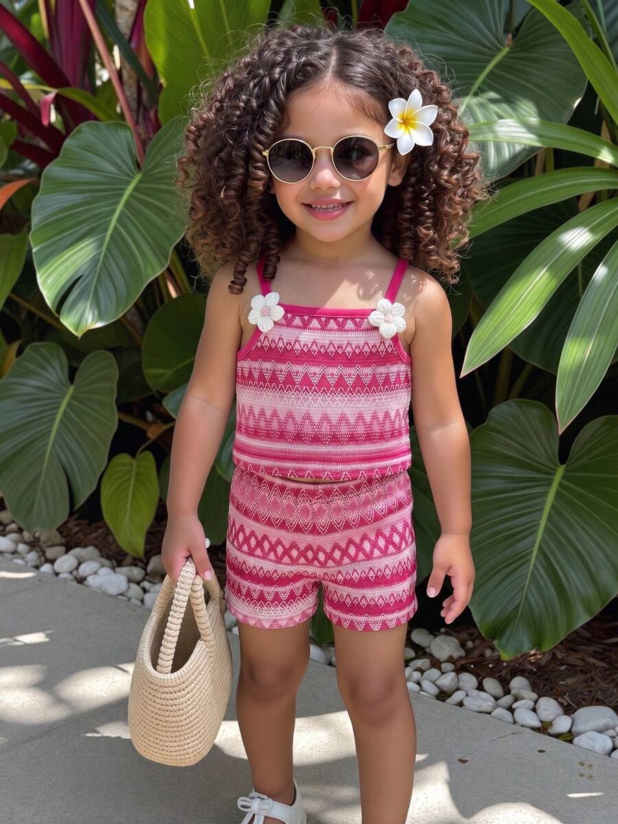 Striped Knit Camisole And Shorts Set For Baby Girls Summer Vacation Wear