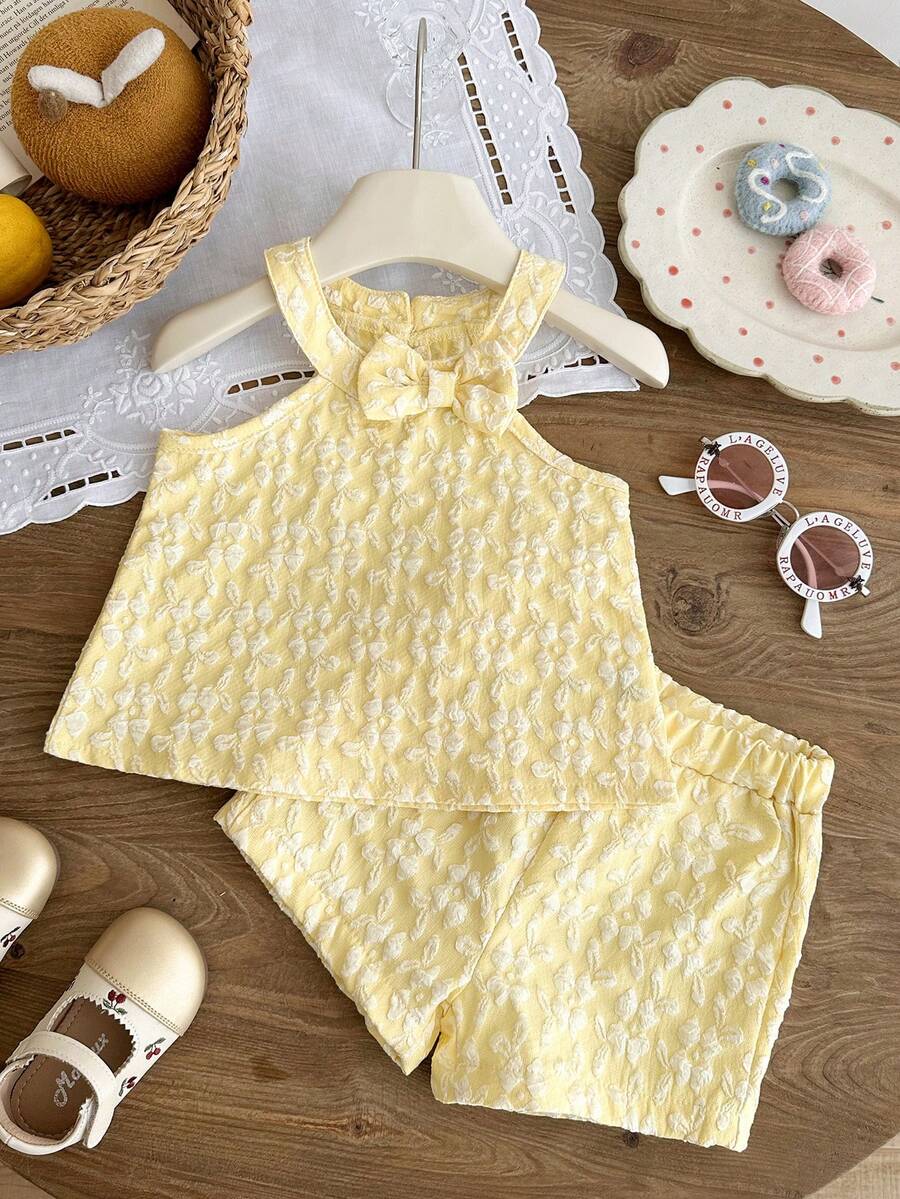 Cute Two Piece Floral Summer Clothing Set For Little Girls Elegant Style
