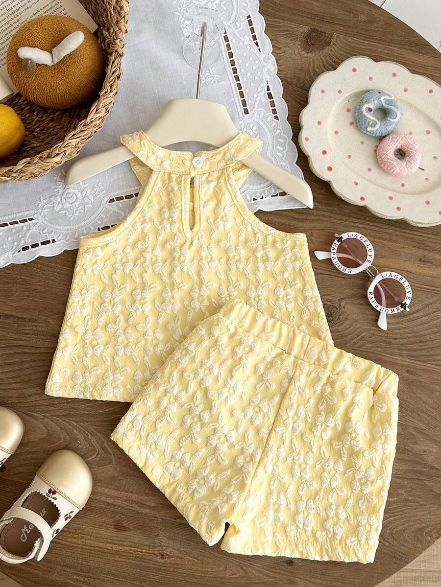 Cute Two Piece Floral Summer Clothing Set For Little Girls Elegant Style