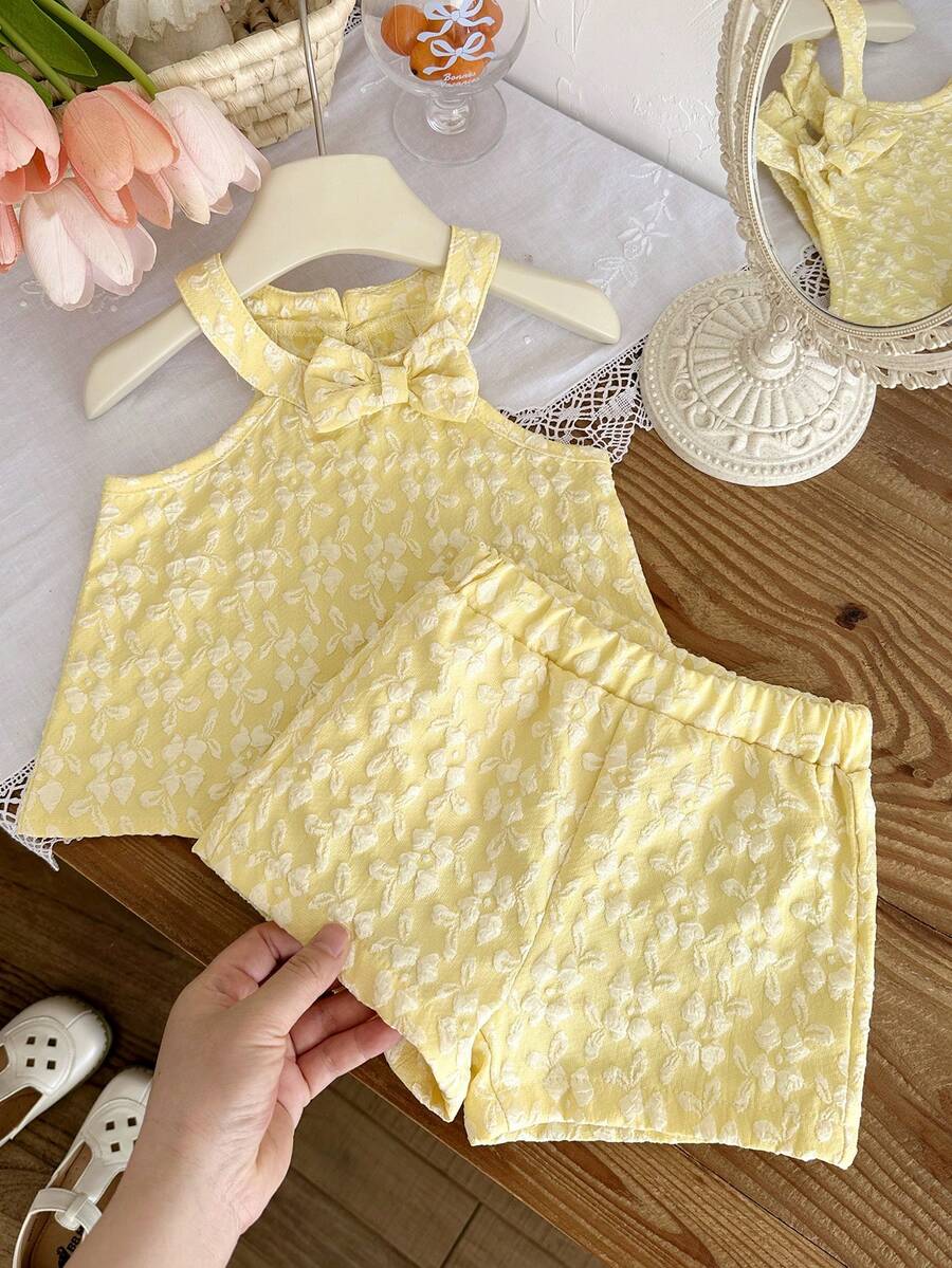 Cute Two Piece Floral Summer Clothing Set For Little Girls Elegant Style