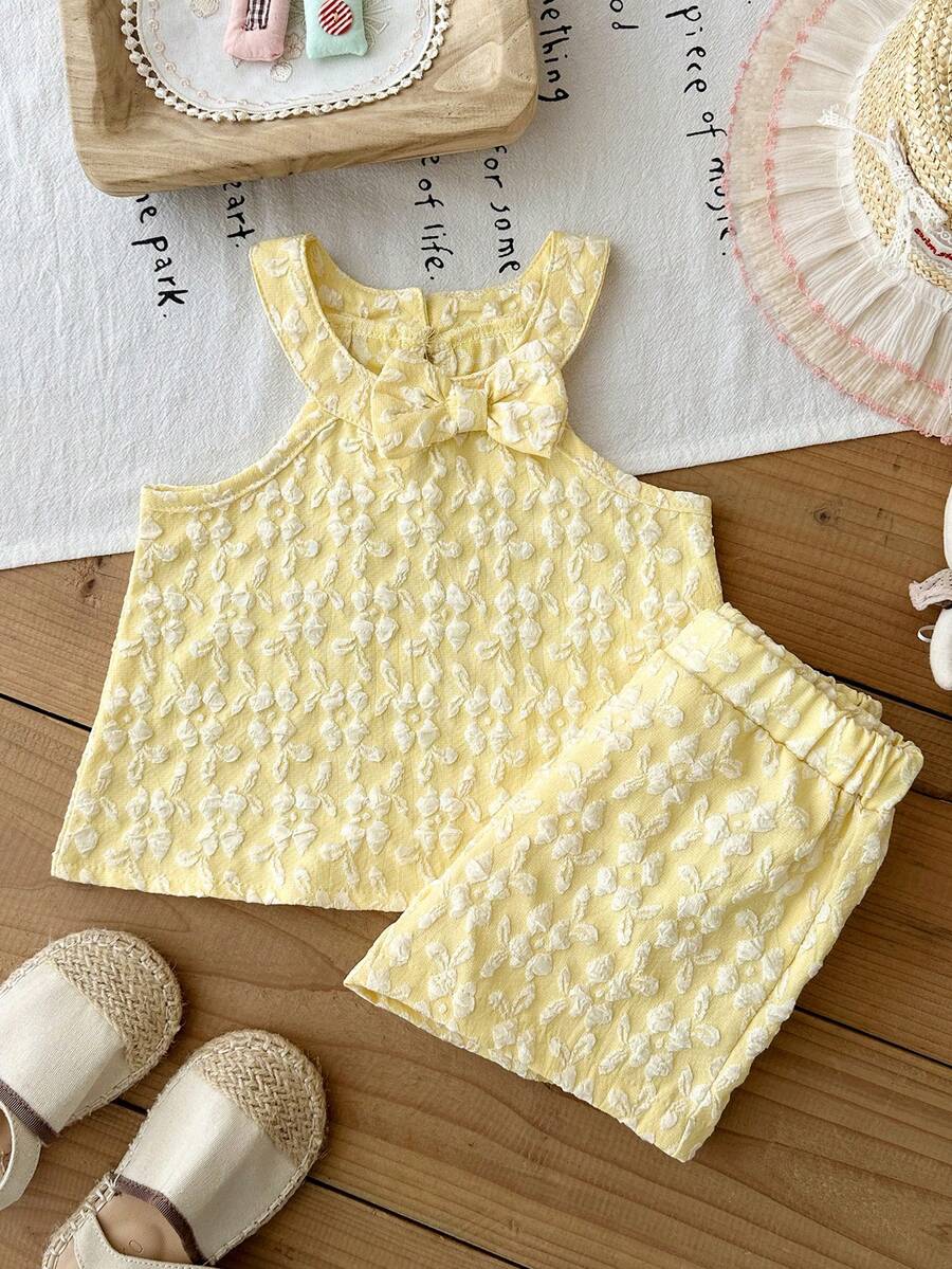 Cute Two Piece Floral Summer Clothing Set For Little Girls Elegant Style
