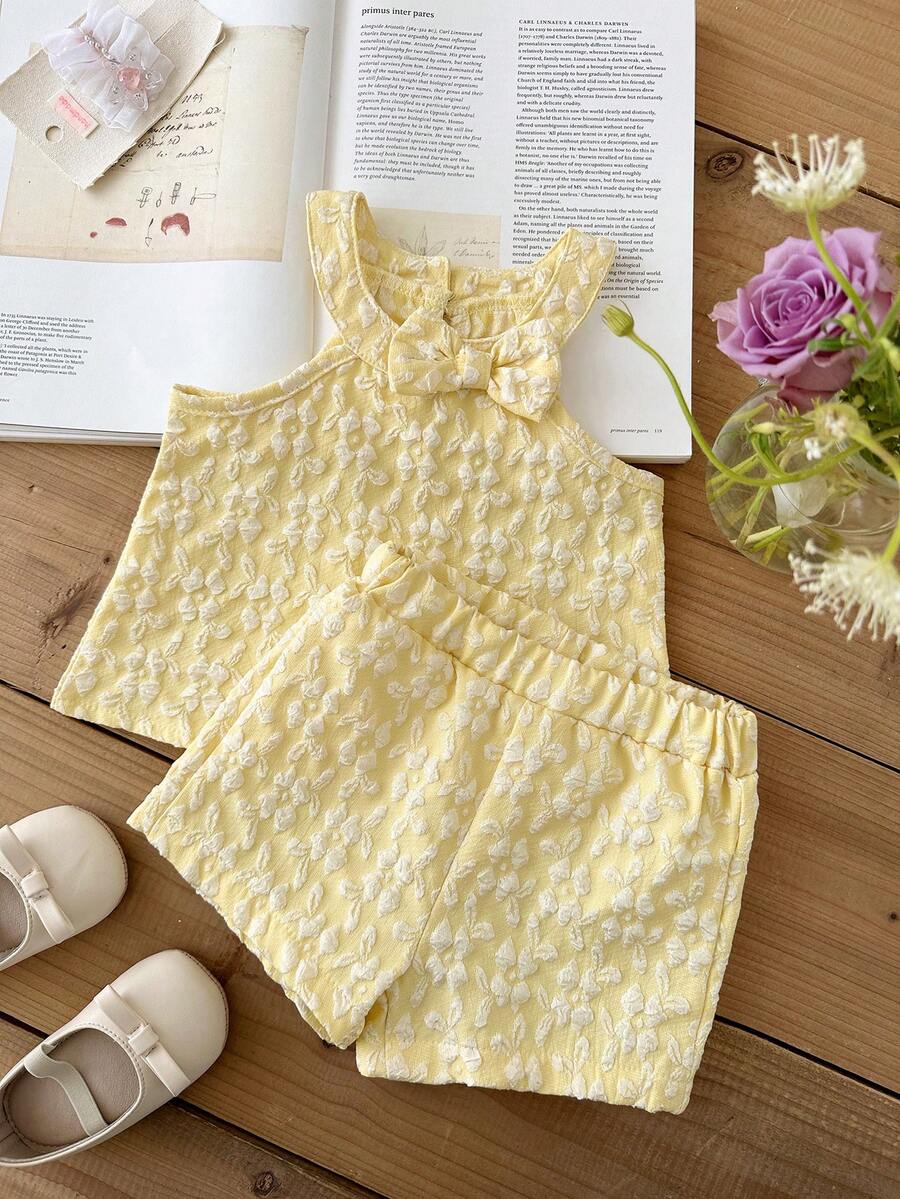 Cute Two Piece Floral Summer Clothing Set For Little Girls Elegant Style