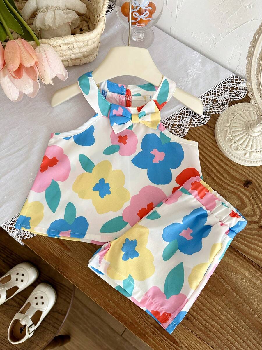 Cute Two Piece Floral Summer Clothing Set For Little Girls Elegant Style