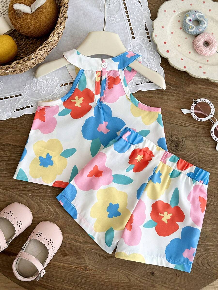 Cute Two Piece Floral Summer Clothing Set For Little Girls Elegant Style
