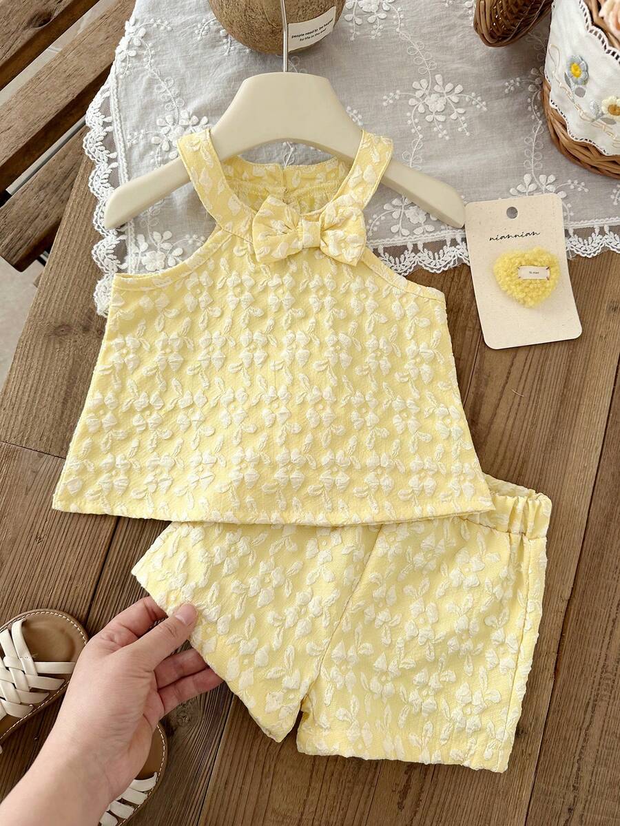 Cute Two Piece Floral Summer Clothing Set For Little Girls Elegant Style