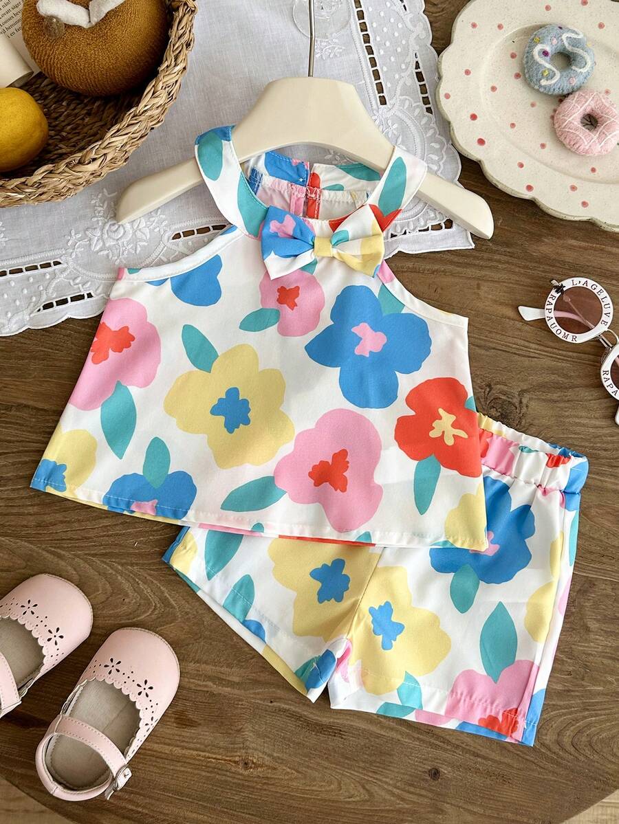 Cute Two Piece Floral Summer Clothing Set For Little Girls Elegant Style