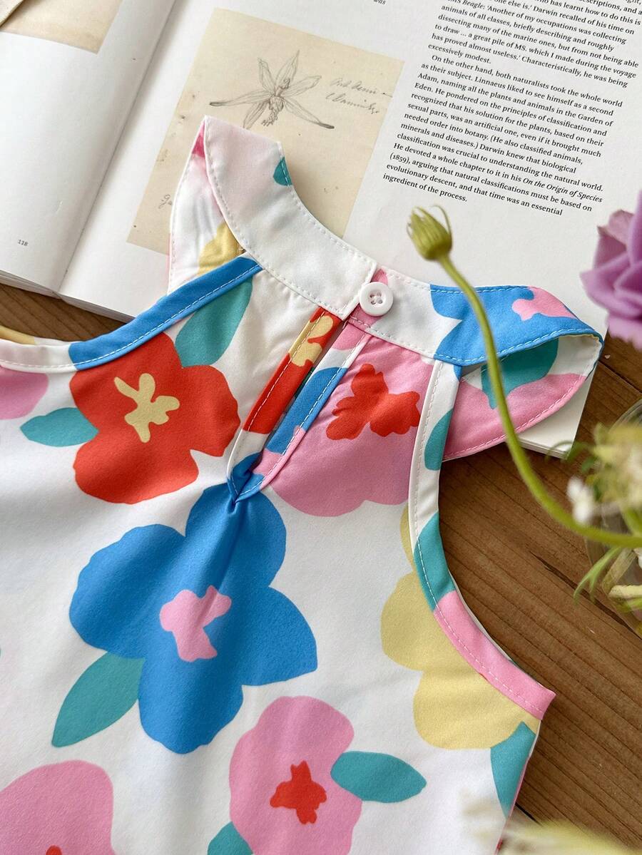 Cute Two Piece Floral Summer Clothing Set For Little Girls Elegant Style