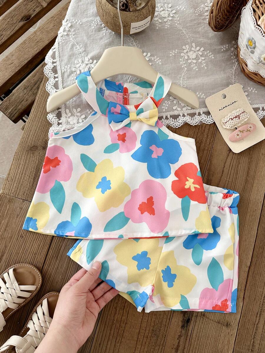 Cute Two Piece Floral Summer Clothing Set For Little Girls Elegant Style