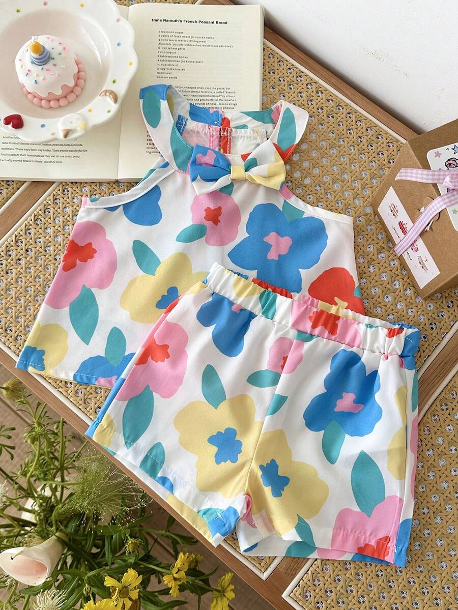 Cute Two Piece Floral Summer Clothing Set For Little Girls Elegant Style