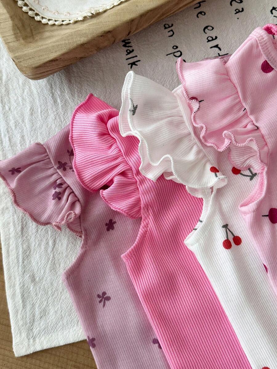 8-Piece Multi-Color Ribbed Short Sleeve Top and Shorts Set for Baby Girls