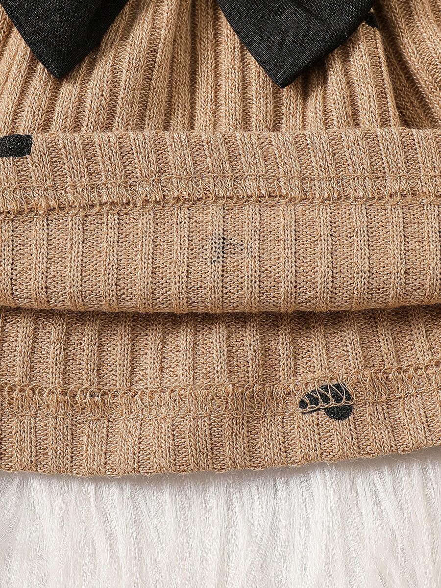 Pink Heart Knit Outfit Set with Bow Detail for Autumn and Spring Wear