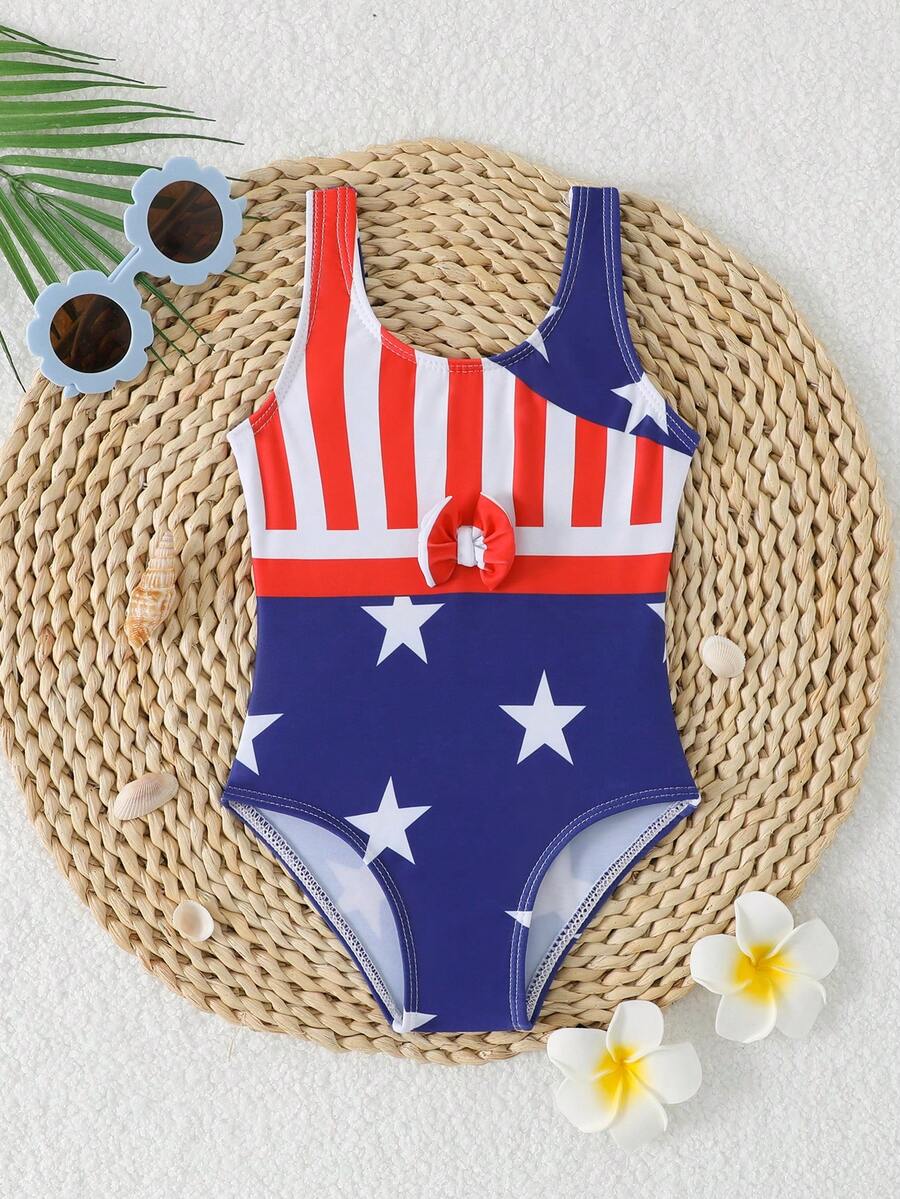 Little Girls Floral And Stripe Print Swimwear Fashion Summer Pool Outfit