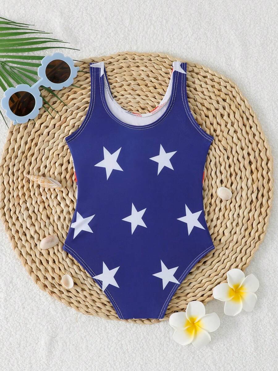 Little Girls Floral And Stripe Print Swimwear Fashion Summer Pool Outfit