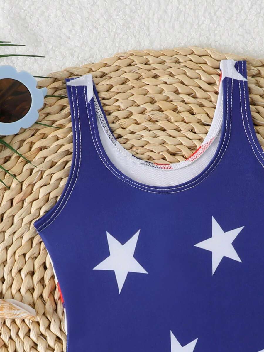 Little Girls Floral And Stripe Print Swimwear Fashion Summer Pool Outfit