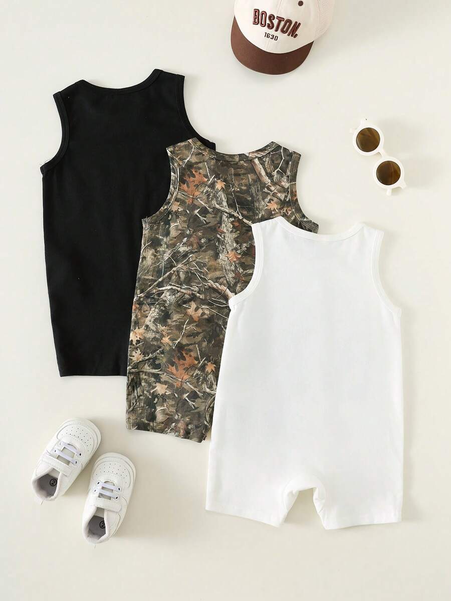 Unisex Dinosaur Print Sleeveless Romper Set For Toddlers Spring Summer Wear