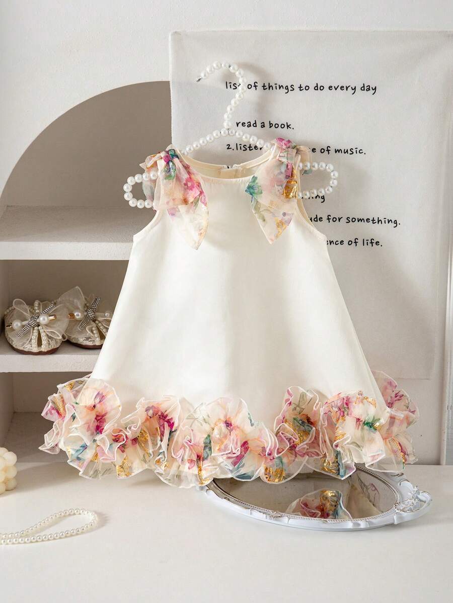 Little Girls Backless Floral Tulle Dress Sweet A Line Princess Party Wear