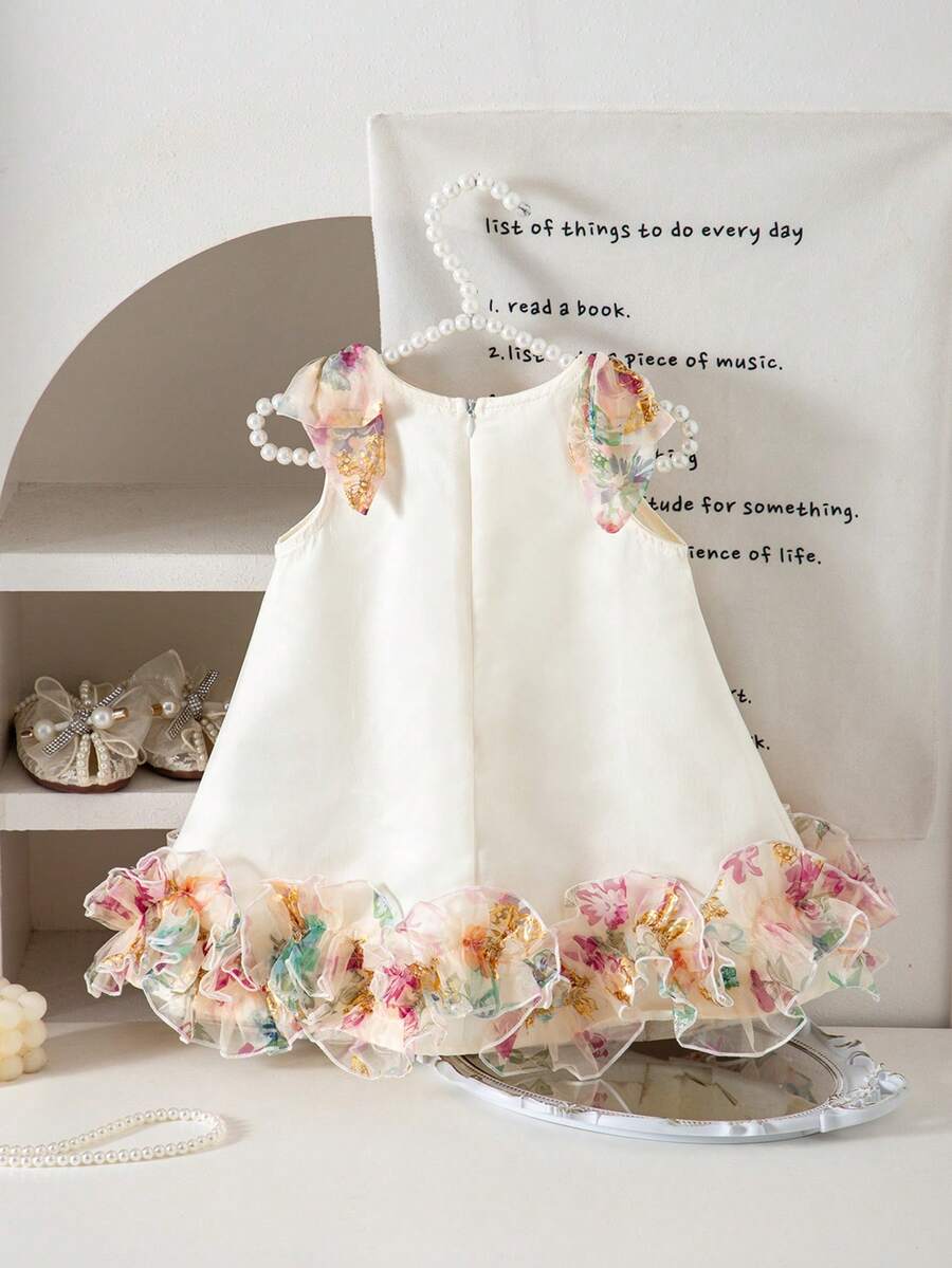 Little Girls Backless Floral Tulle Dress Sweet A Line Princess Party Wear