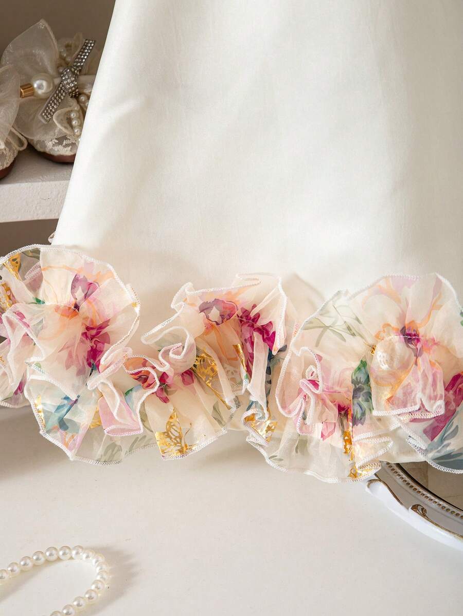 Little Girls Backless Floral Tulle Dress Sweet A Line Princess Party Wear