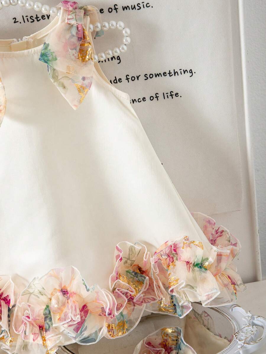 Little Girls Backless Floral Tulle Dress Sweet A Line Princess Party Wear