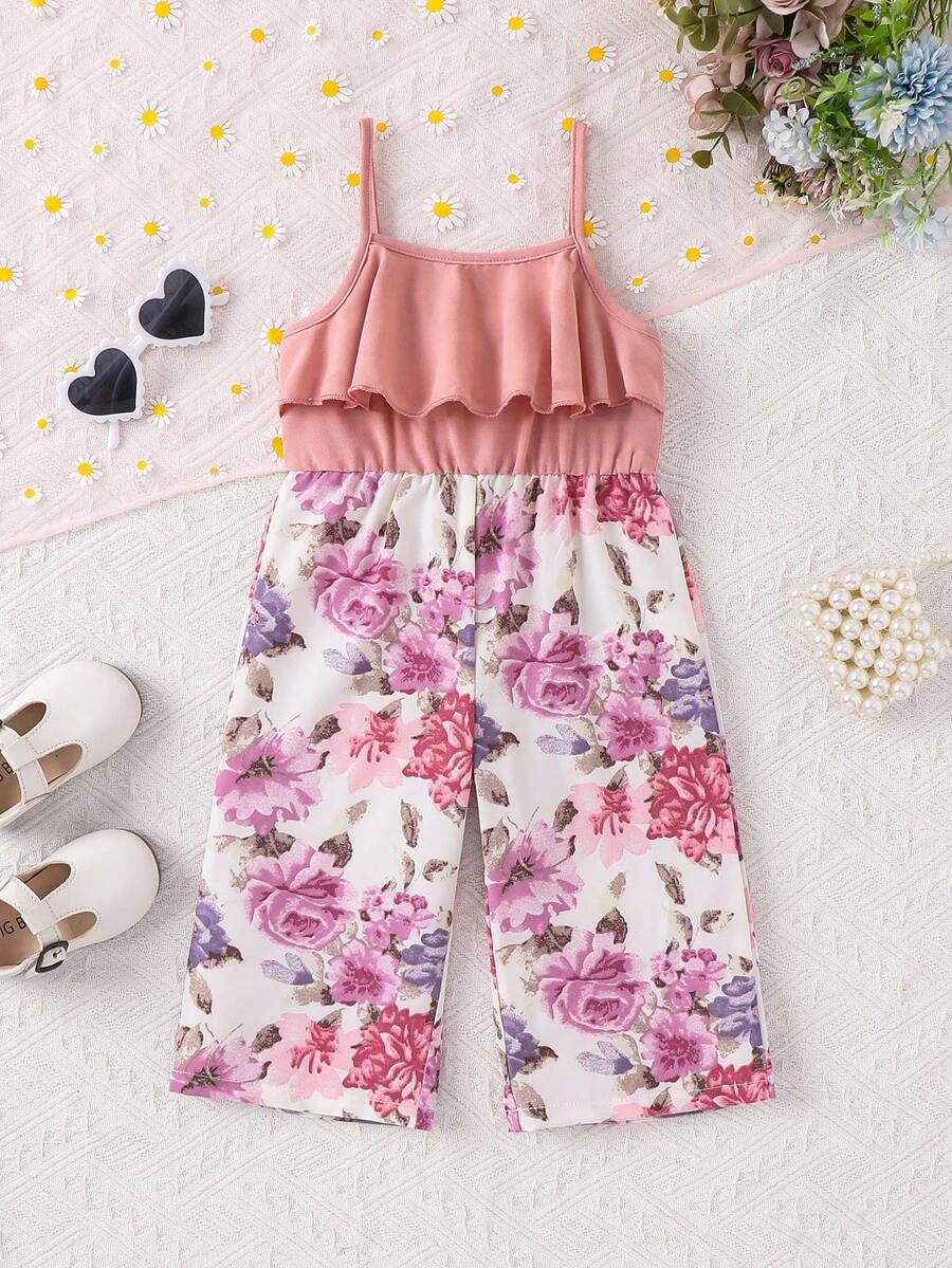 Baby Girl Floral Print Summer Jumpsuit Casual Sleeveless Outfit