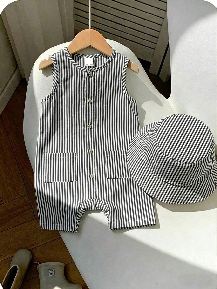 Baby Boy White Sleeveless Romper with Pockets Casual Short Jumpsuit for Everyday Wear