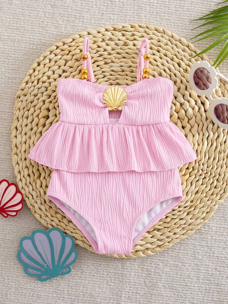 Baby Girls Minimalist Spaghetti Strap One Piece Swimsuit Casual Summer Beachwear