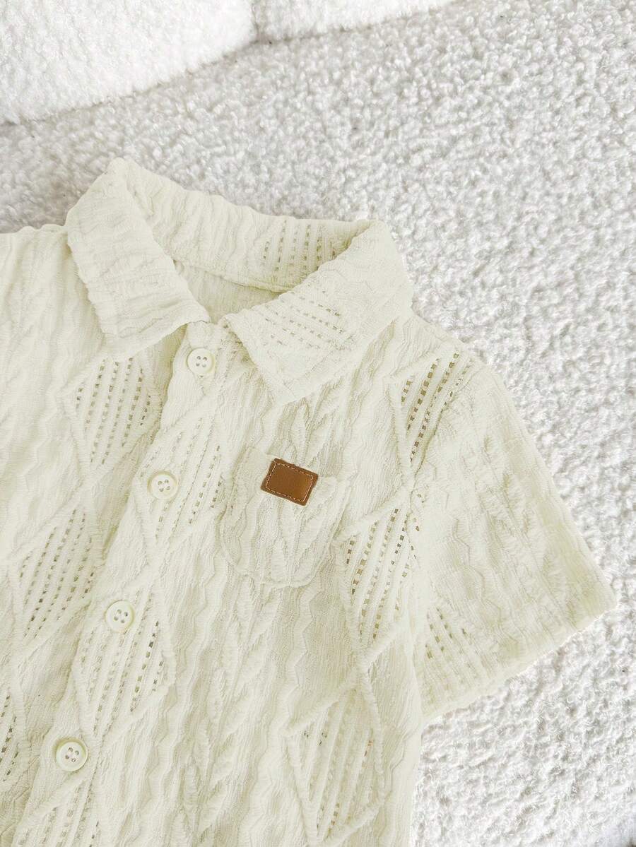 Baby Boy 2pcs Knit Jacquard Summer Set - Short Sleeve Shirt & Elastic Shorts